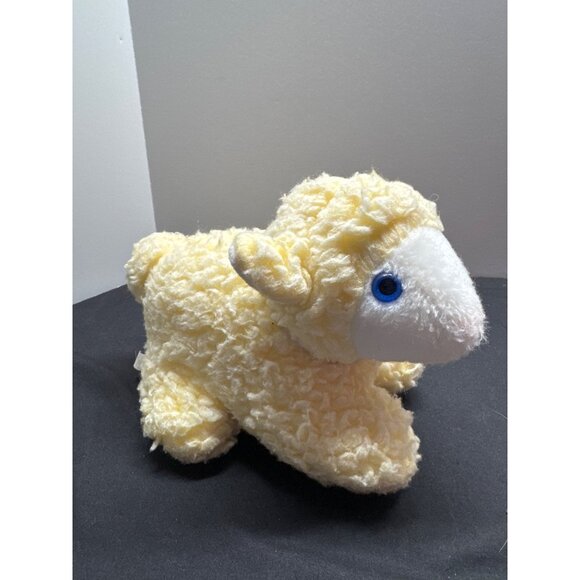 Vintage Fan Fair Wind-Up Yellow Lamb Musical Mary Had A Little Lamb Blue Eyes Pl
